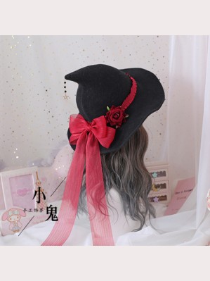 Rose flower big bow halloween witch Lolita Style Hat (LG160)